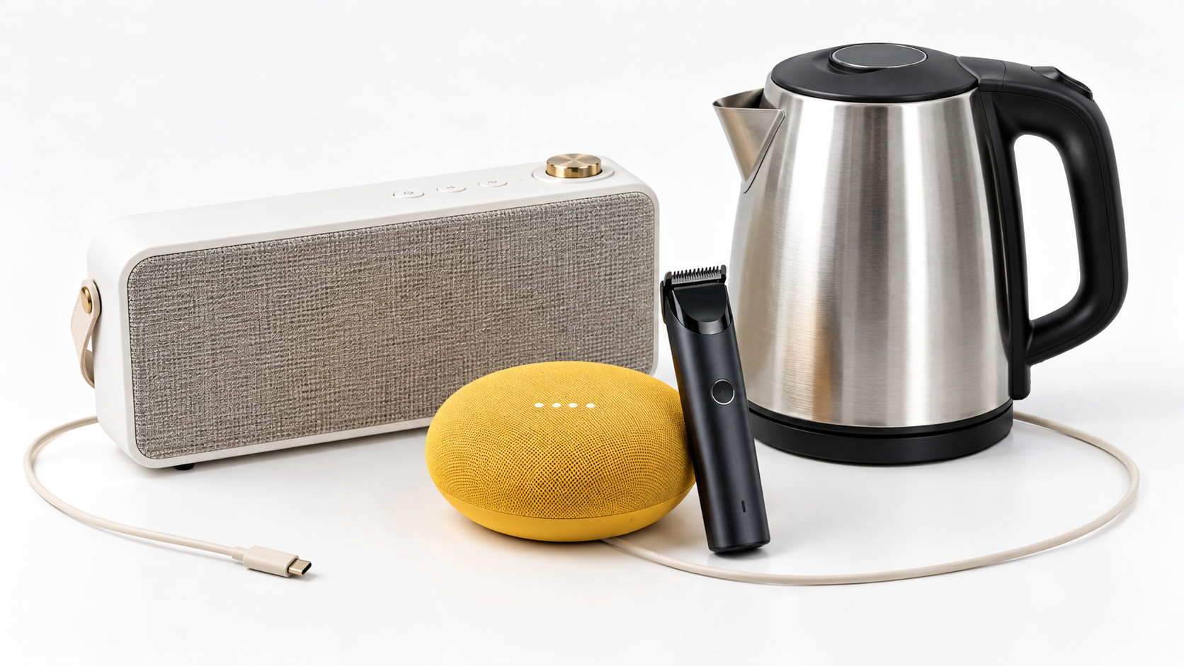 Featured products: speaker, smart speaker, trimmer, kettle